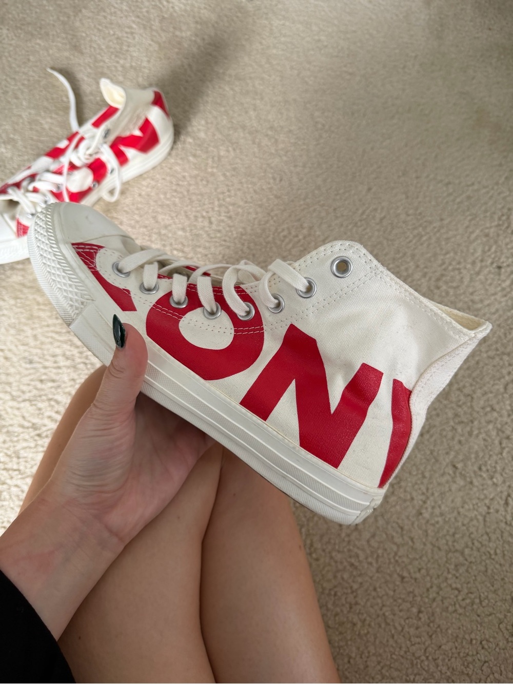 White & Red High-Top Women’s Converse Sneakers